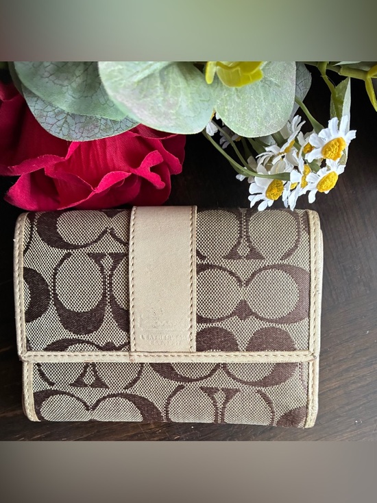 Coach Handbags - Coach Brown/Tan Signature Canvas Bifold Wallet